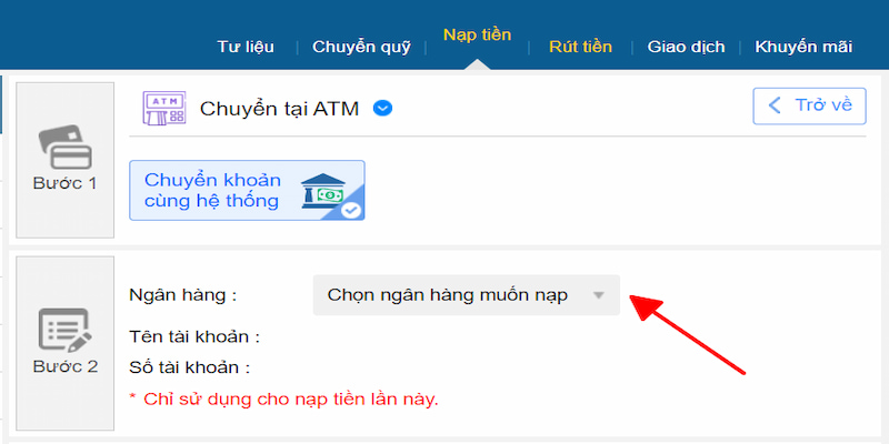 Nạp tiền thông qua cây ATM Nạp tiền thông qua cây ATM